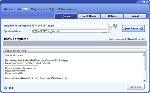 Advanced PDF Repair 2.0 software screenshot