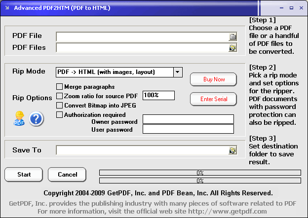 Advanced PDF2HTM (PDF to HTML) 3.0.0.772 software screenshot