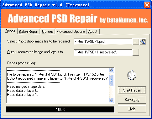 Advanced PSD Repair 1.4 software screenshot