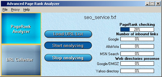 Advanced Page Rank Analyzer 2.0 software screenshot
