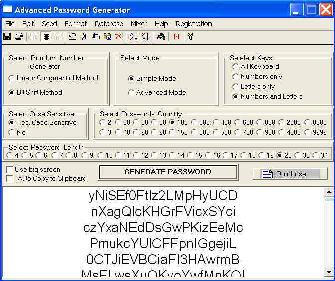 Advanced Password Generator 3.52 software screenshot