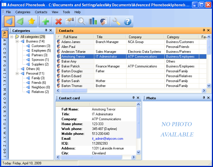 Advanced Phonebook 2.03 software screenshot