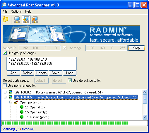 Advanced Port Scanner 1.3 software screenshot