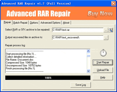 Advanced RAR Repair 1.2 software screenshot