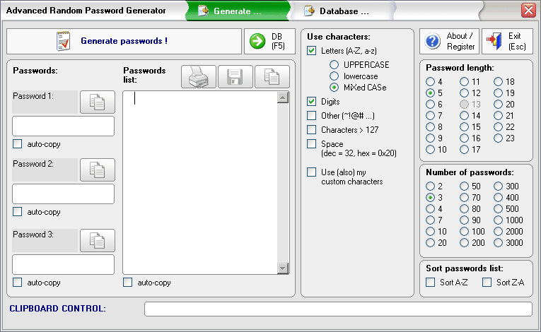 Advanced Random Password Generator 1.0 software screenshot