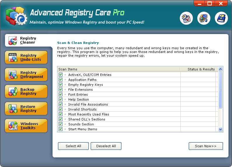 Advanced Registry Care 1.09 software screenshot