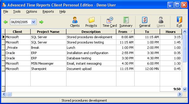 Advanced Time Reports Personal 7.7.138 software screenshot