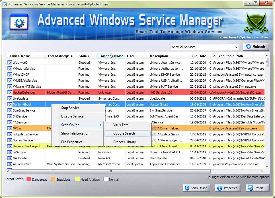 Advanced Windows Service Manager 6.0 software screenshot