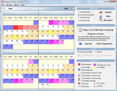 Advanced Woman Calendar 3.0 software screenshot