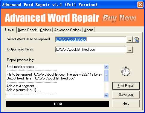 Advanced Word Repair 1.2 software screenshot