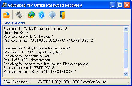Advanced WordPerfect Office Password Recovery 1.36.785.0 software screenshot