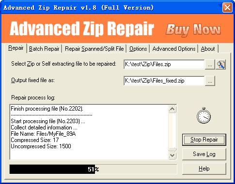 Advanced Zip Repair 1.8 software screenshot