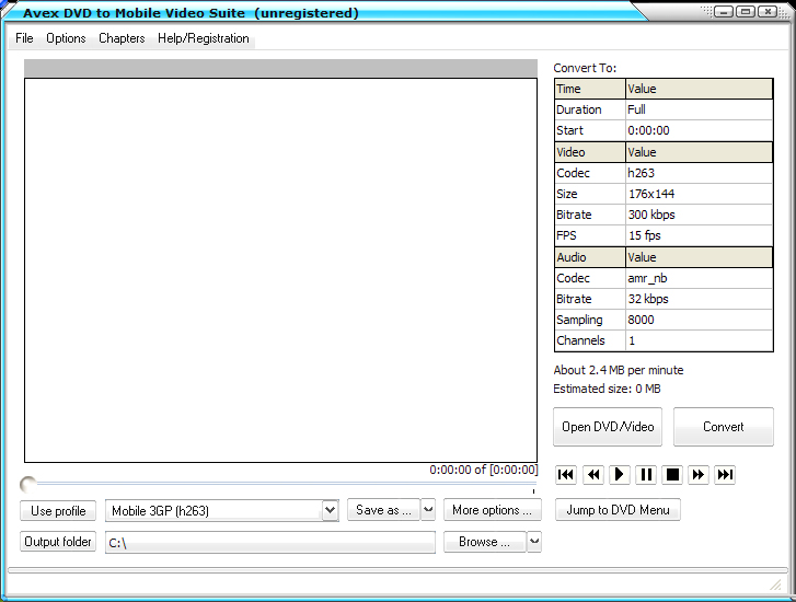 Aevx DVD 2 3GP Suite 2011.1105 software screenshot