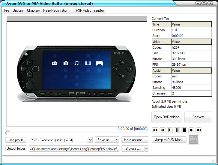 Aevx DVD to PSP Suite 6.2.4.1354 software screenshot