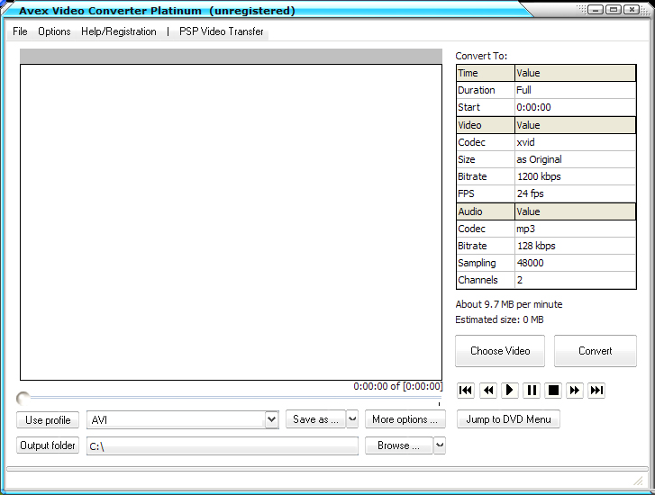 Aevx Video Convert Platinum 2011.1105 software screenshot