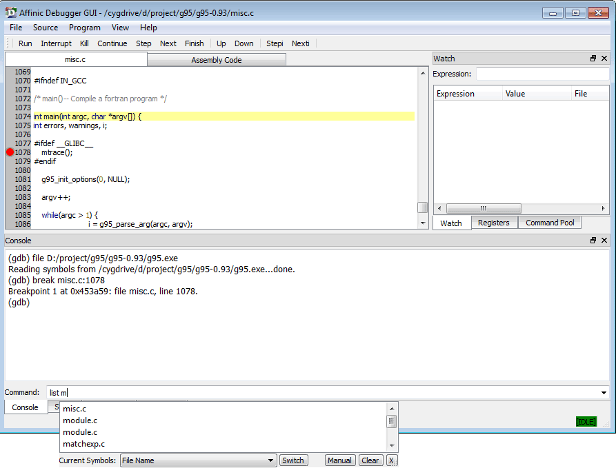 Affinic Debugger GUI 1.2.3 software screenshot