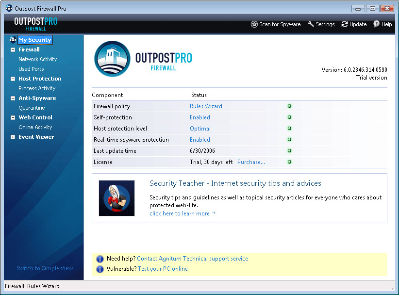 Agnitum Outpost Firewall Pro 6.7.3 software screenshot
