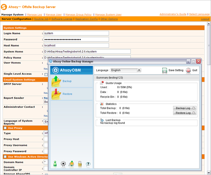 Ahsay Backup Software Business Edition 6.3.0 software screenshot