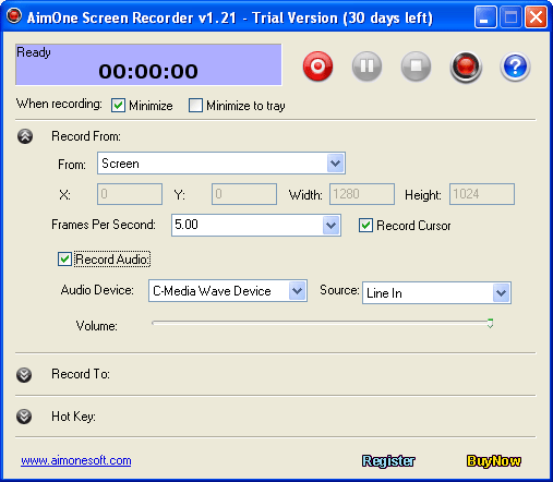 AimOne Screen Recorder 1.31 software screenshot