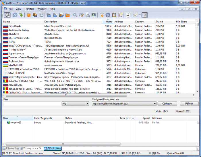 AirDC++ Portable 3.40 software screenshot