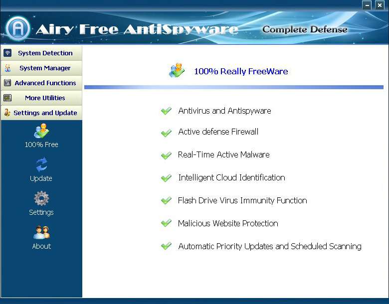 Airy Free AntiSpyware 2013.07.24 software screenshot