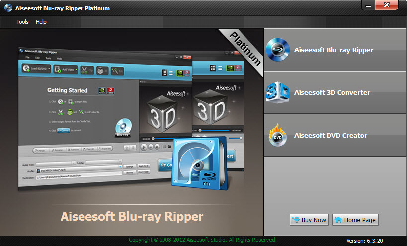 Aiseesoft Blu-ray Ripper Platinum 7.0.06 software screenshot