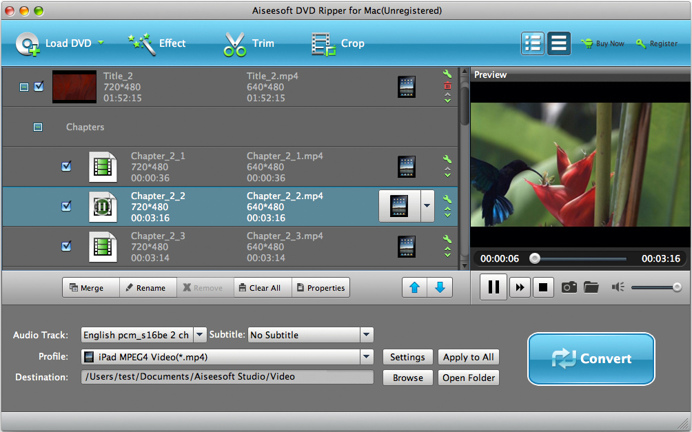 Aiseesoft DVD Ripper for Mac 6.2.32 software screenshot