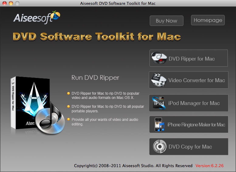 Aiseesoft DVD Software Toolkit for Mac 6.2.28 software screenshot