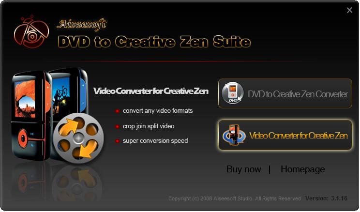 Aiseesoft DVD to Creative Zen Suite 3.1.26 software screenshot