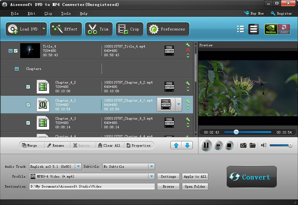 Aiseesoft DVD to MP4 Converter 6.2.56 software screenshot