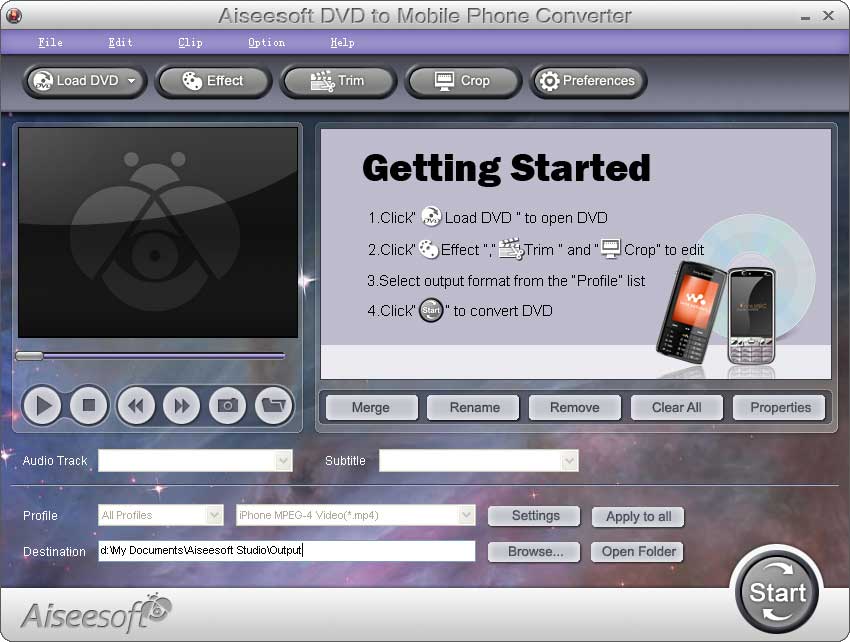 Aiseesoft DVD to Mobile Phone Converter 6.2.56 software screenshot