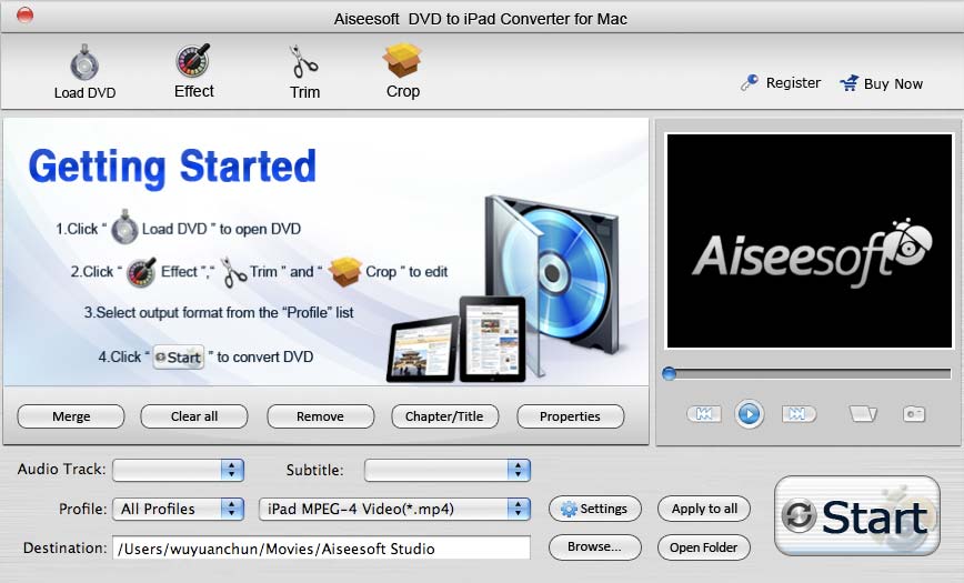 Aiseesoft DVD to iPad Converter for Mac 4.0.10 software screenshot