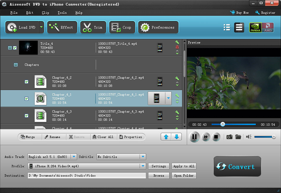 Aiseesoft DVD to iPhone Converter 6.2.26 software screenshot