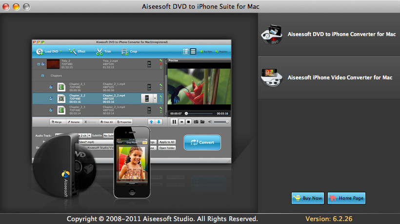 Aiseesoft DVD to iPhone Suite for Mac 6.2.30 software screenshot
