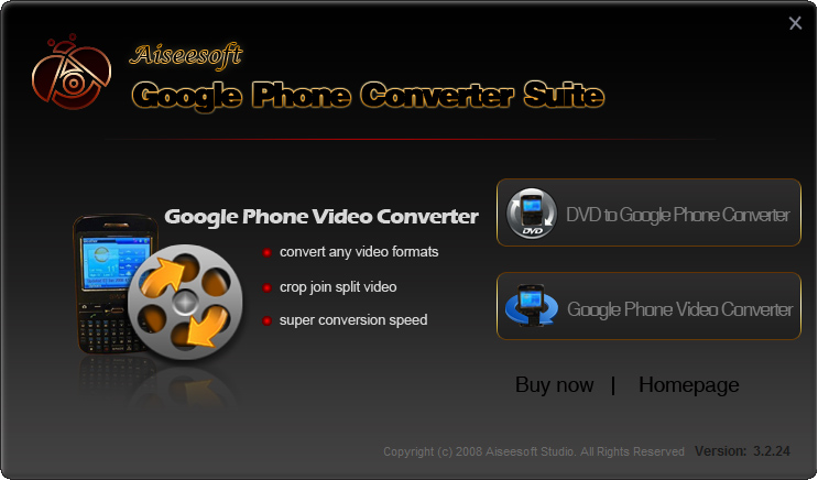 Aiseesoft Google Phone Converter Suite 3.1.08 software screenshot