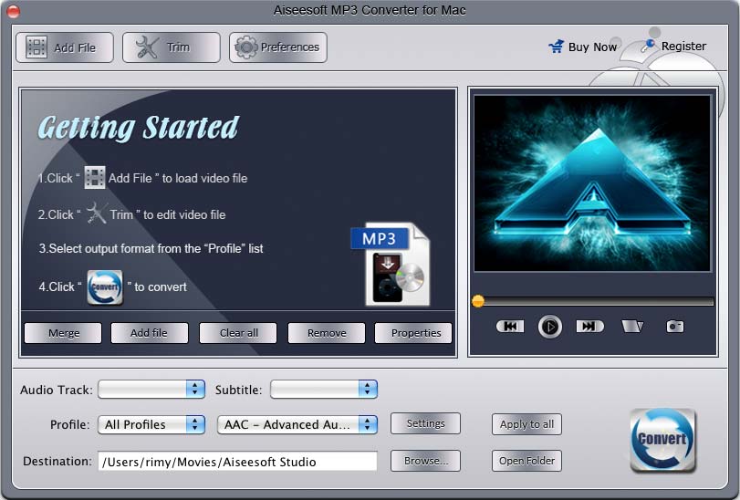 Aiseesoft MP3 Converter for Mac 3.2.06 software screenshot