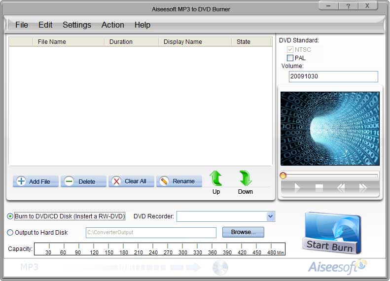 Aiseesoft MP3 to DVD Burner 5.0.08 software screenshot