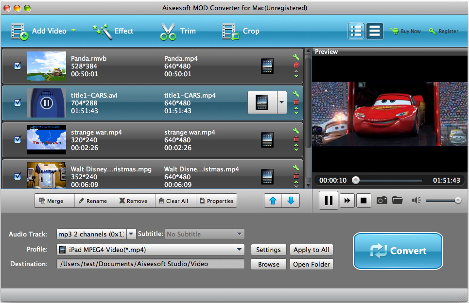 Aiseesoft Mod Converter for Mac 6.2.22 software screenshot