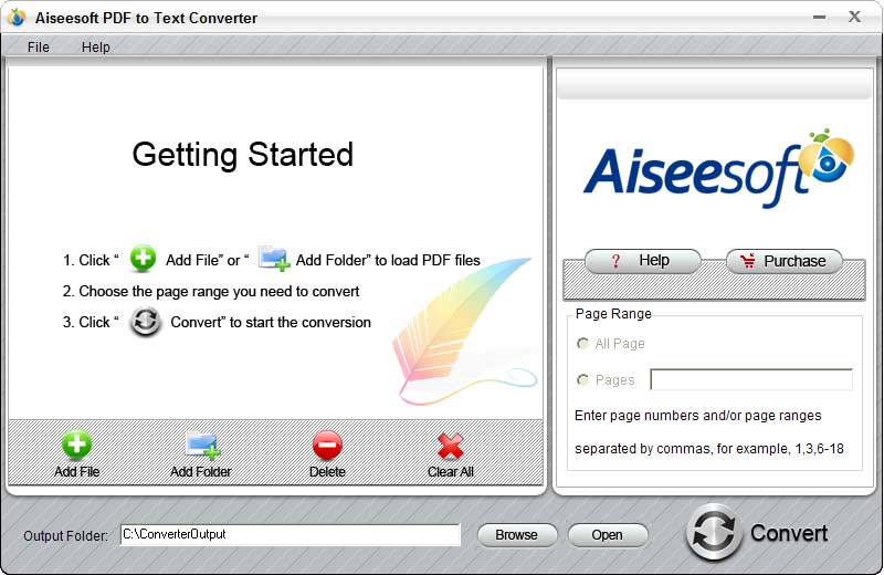 Aiseesoft PDF to Text Converter 2.0.10 software screenshot