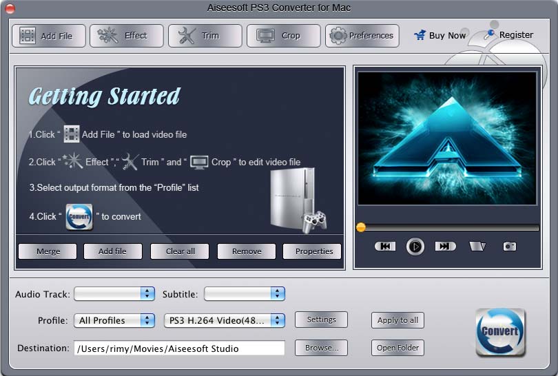 Aiseesoft PS3 Converter for Mac 3.2.08 software screenshot