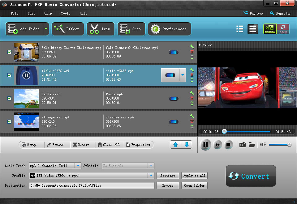 Aiseesoft PSP Movie Converter 6.2.52 software screenshot