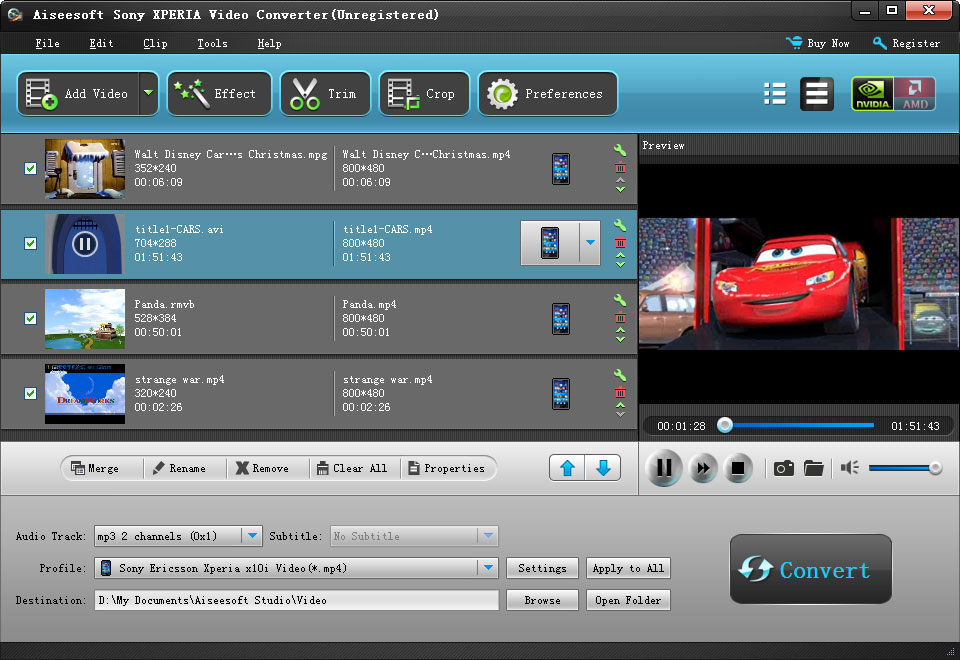 Aiseesoft Sony XPERIA Video Converter 6.2.16 software screenshot