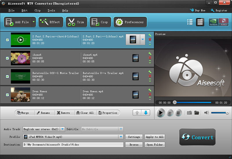 Aiseesoft WTV Converter 6.2.76 software screenshot