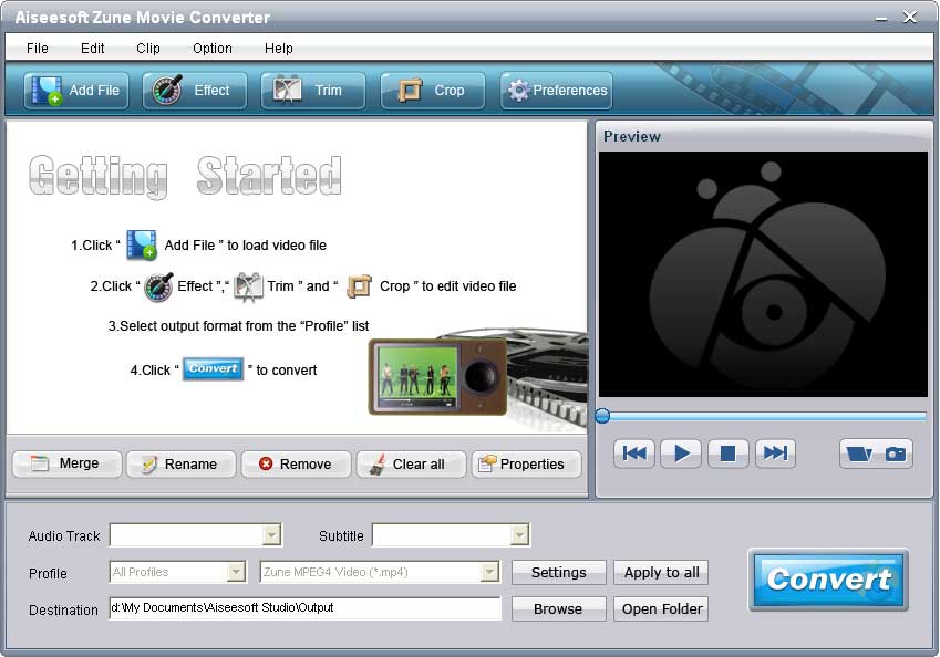 Aiseesoft Zune Movie Converter 6.2.16 software screenshot
