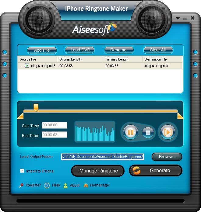Aiseesoft iPhone Ringtone Maker 7.0.76 software screenshot