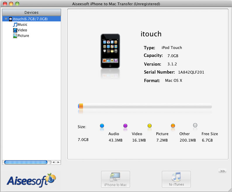 Aiseesoft iPhone to Mac Transfer 3.3.30 software screenshot