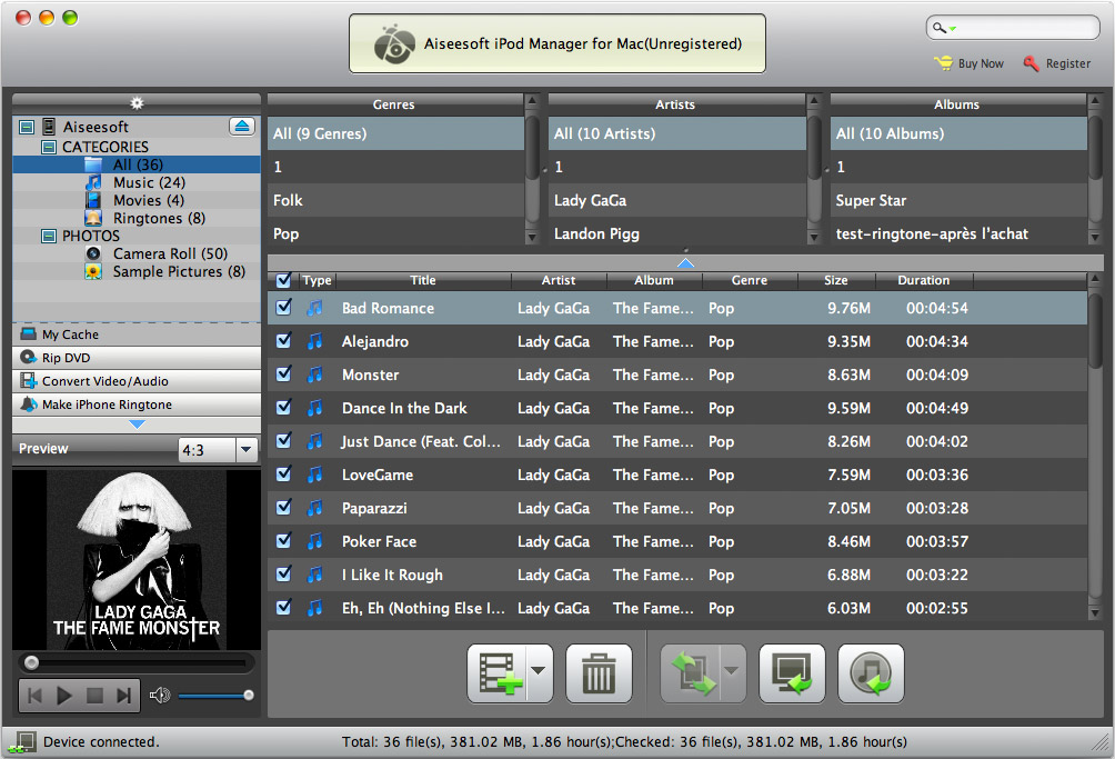 Aiseesoft iPod Manager for Mac 6.1.22 software screenshot