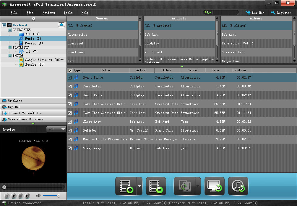 Aiseesoft iPod Transfer 7.0.20 software screenshot