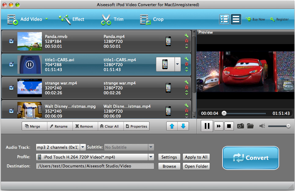 Aiseesoft iPod Video Converter for Mac 6.2.22 software screenshot
