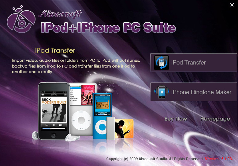 Aiseesoft iPod + iPhone PC Suite 5.1.10 software screenshot